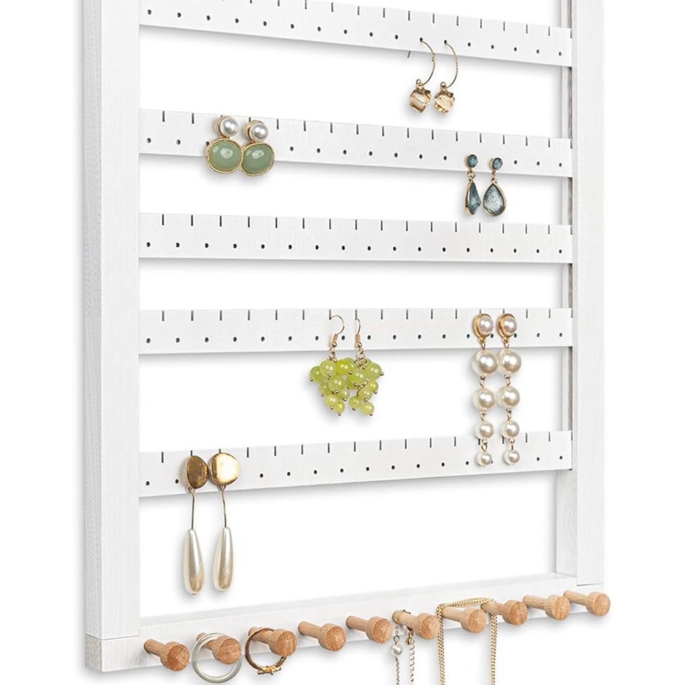 White Jewelry Organizer with Hooks